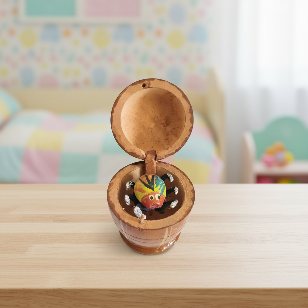 Handcrafted Wooden 'Surprise Spider' Box - Traditional Indian Trick Toy