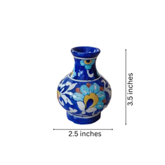 Miniature Blue Pottery Floral Vase | Hand-Painted Decorative Accent