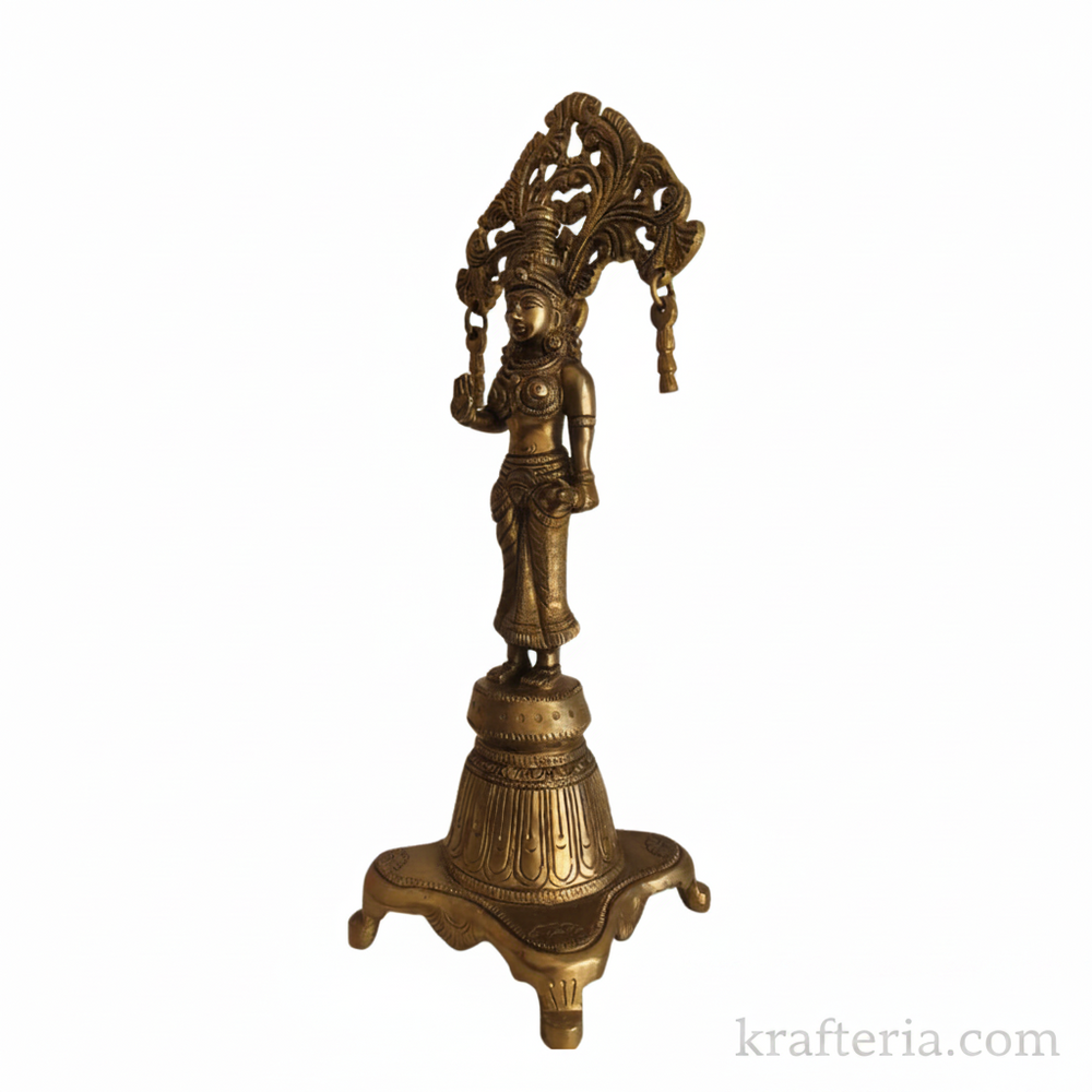 Brass Radha Idol with Prabhavali – Traditional Goddess Radha Standing Statue   Brass Artwork