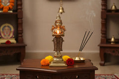 Elegantly Sculpted Brass Deepa Lakshmi Statue (Lady with Lamp)   Brass Ware