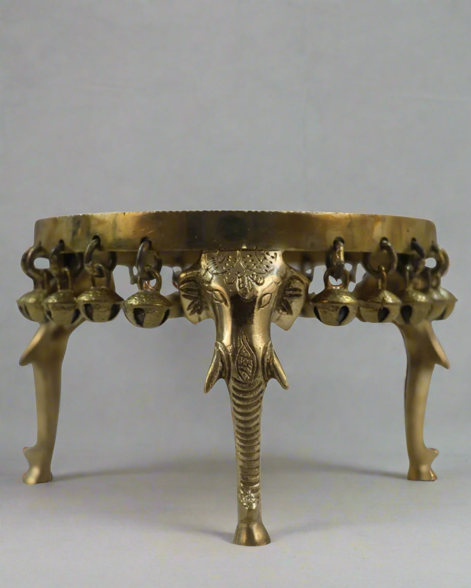 Brass Elephant Pooja Stools With Hanging Bells