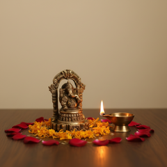 Brass Ganesha Idol with Prabhavali Arch - Lord of New Beginnings   Brass Artwork