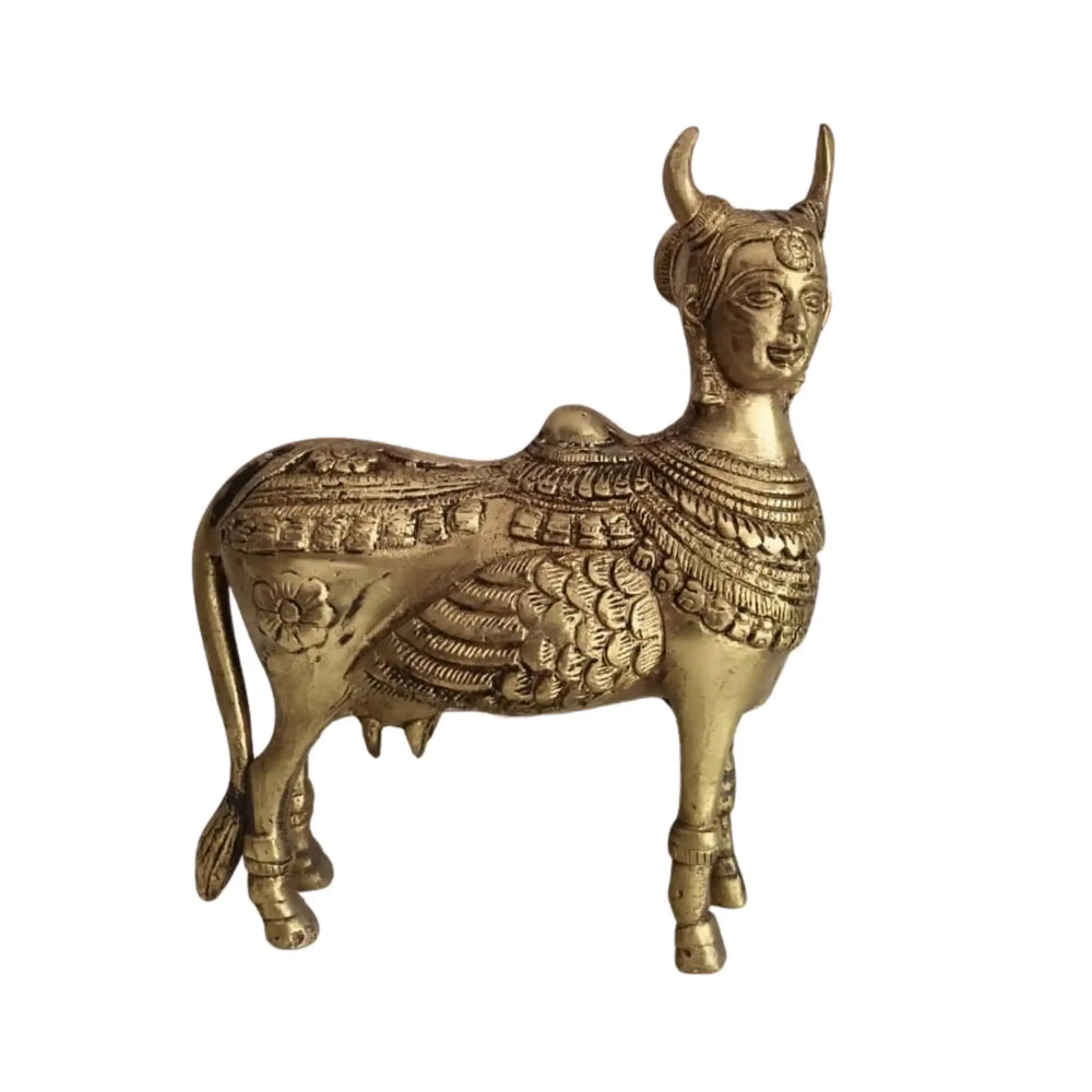 Divine Brass Kamadhenu with Calf – Sacred Vastu and Pooja Idol   Brass Ware