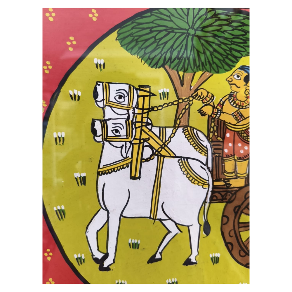 Village Scene Painting - Cheriyal Folk Narrative Art   Cheriyala Painting