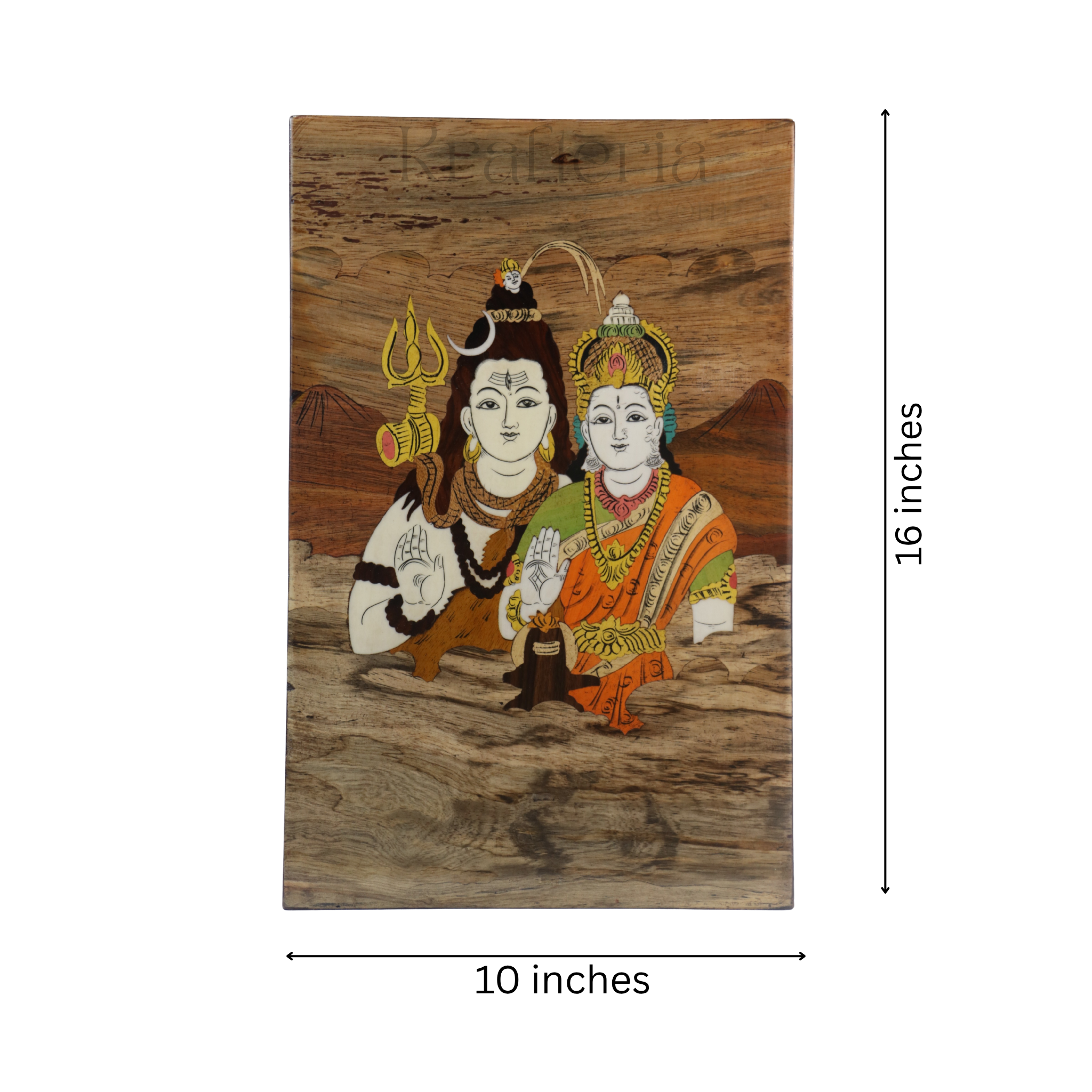 Wooden Inlay Shiva Parvati Frame – South Indian Handmade Spiritual Art
