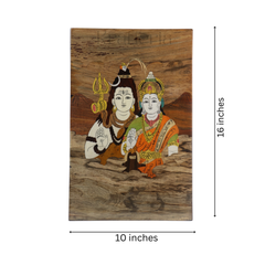Wooden Inlay Shiva Parvati Frame – South Indian Handmade Spiritual Art