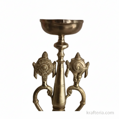 Sacred Brass Vishnu Shankh Chakra Pedestal Lamp | Traditional Divine Altar Diya   Brass Artwork