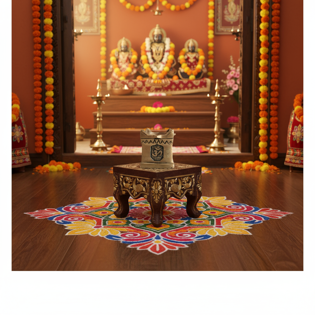 Brass Multi-Wick Oil Lamp (Panch Aarti Diya) with Om Symbols