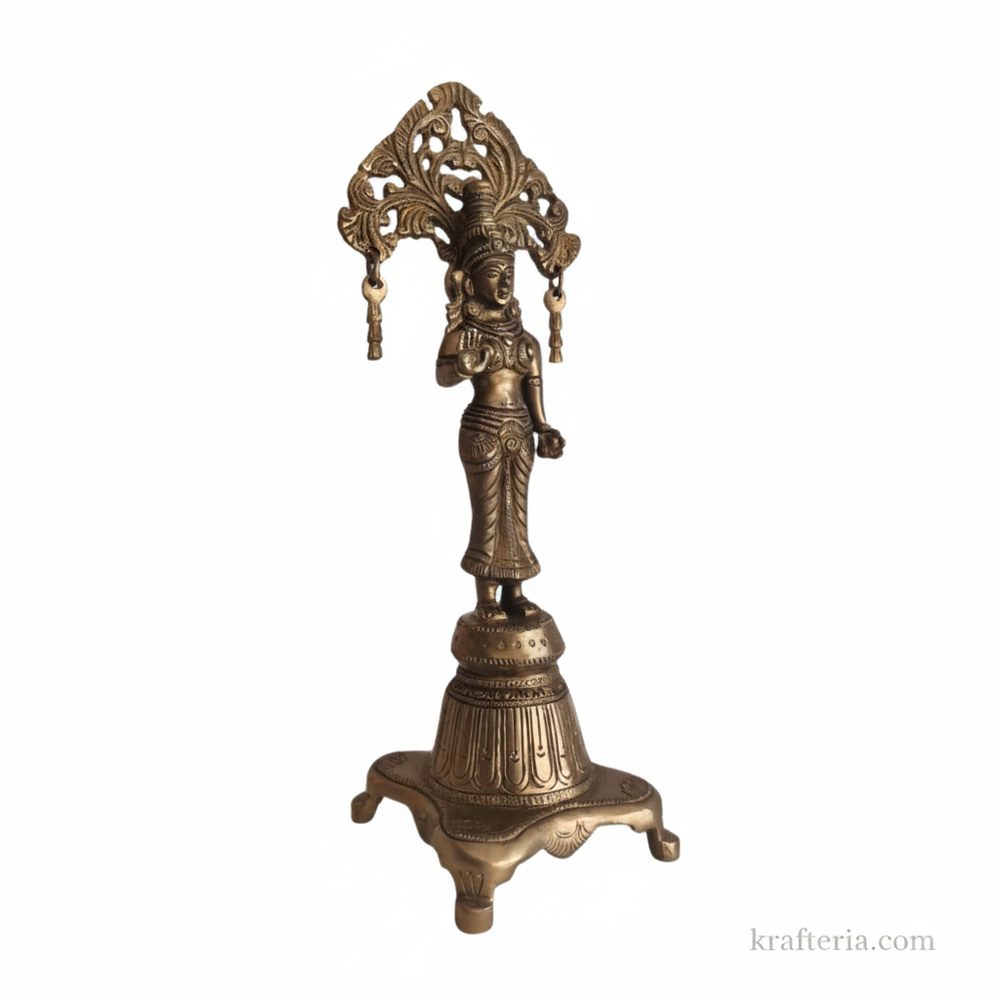 Brass Radha Idol with Prabhavali – Traditional Goddess Radha Standing Statue   Brass Artwork