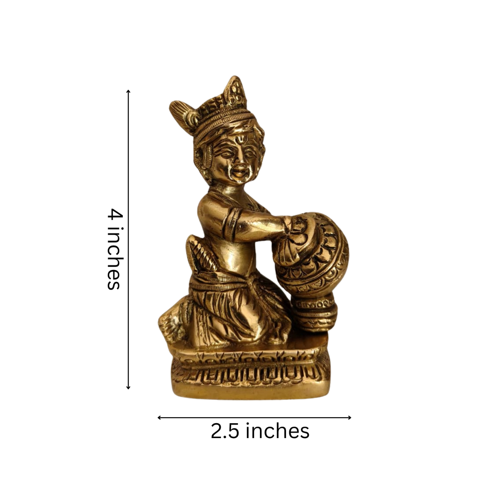 Brass Butter Krishna Idol (Makhan Chor) for Home & Pooja Decor   Brass Artwork