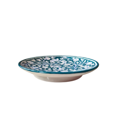 Hand-Painted Teal Blue Pottery Floral Wall Plate