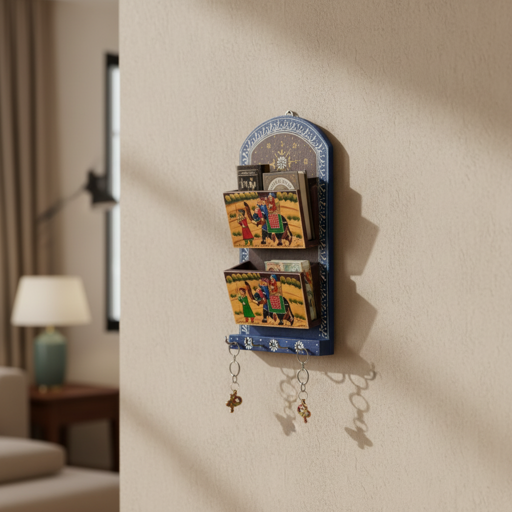 Hand-Painted Book Holder & Key Chain Wall Hanger | Dual Purpose Decor