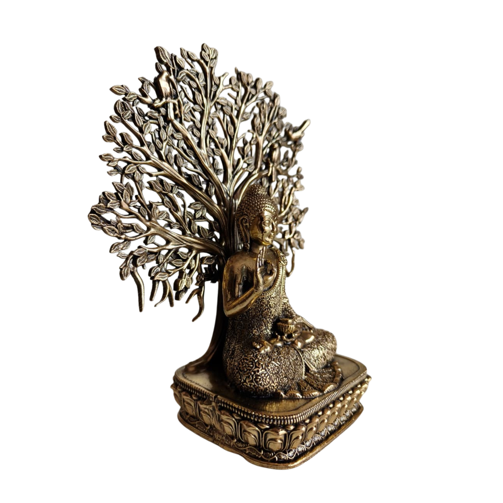 Brass Buddha Under Bodhi Tree Statue - Meditating Gautama Buddha   Brass Artwork