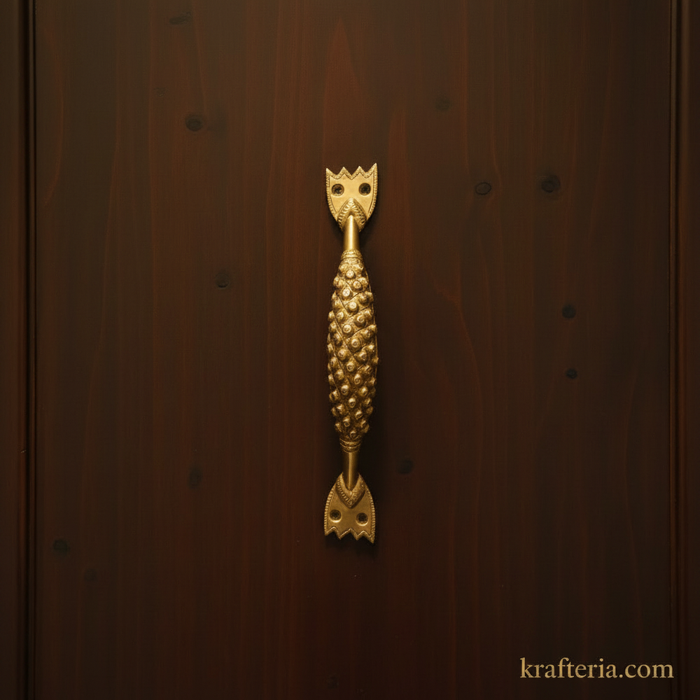 Antique Brass Textured Door Handle – Handcrafted Decorative Pull Handle   Brass Artwork