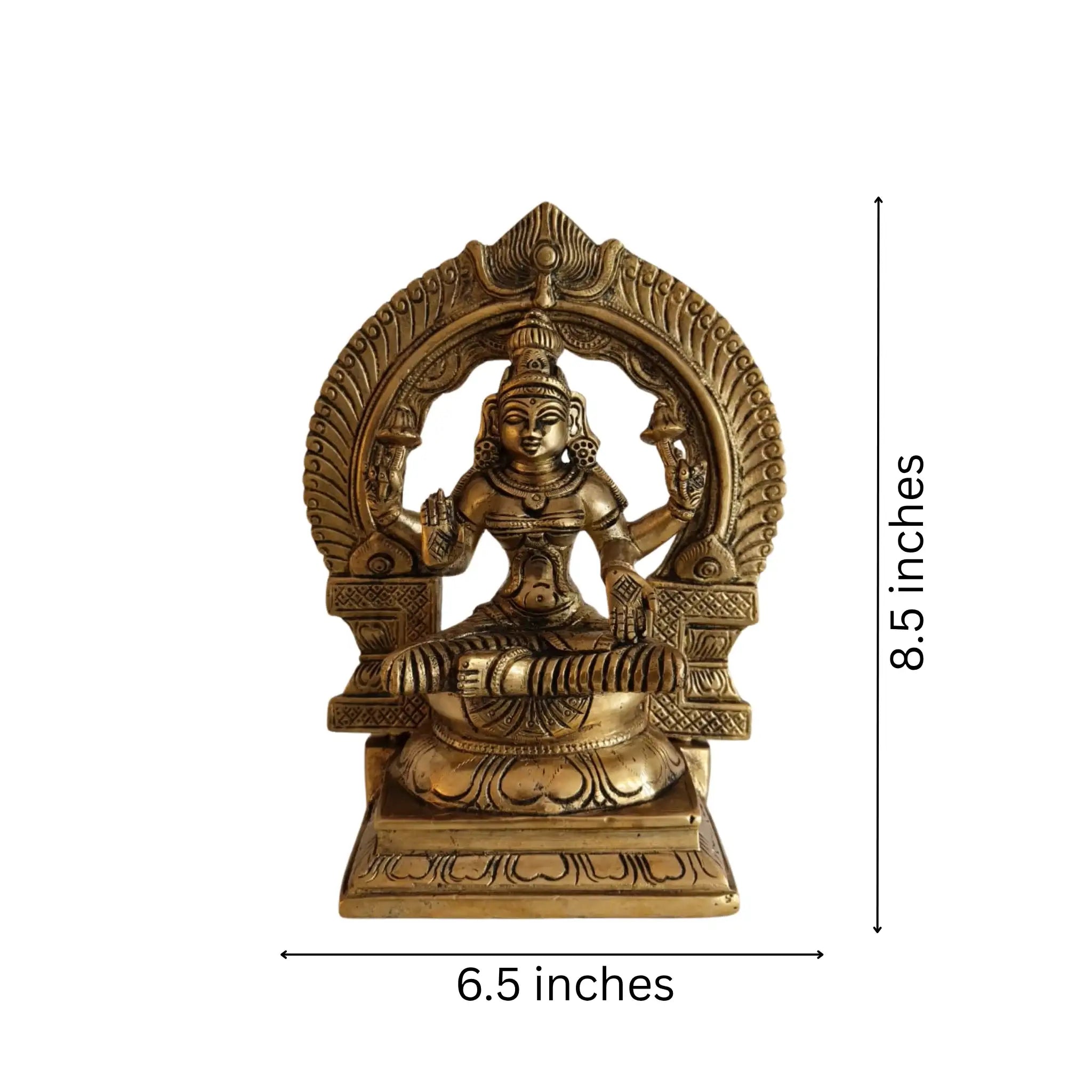 Majestic Brass Lakshmi Devi Idol - Seated Goddess Sculpture   Brass Ware