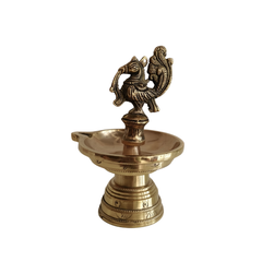 Brass Peacock Kuthu Vilakku - Traditional Single-Wick Oil Lamp