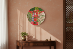 Cheriyal Flower Gathering Scene – Hand-Painted Round Wall Decor   wall decor