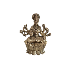Brass Ashta Lakshmi Idol Seated on Lotus - Eight-Armed Goddess