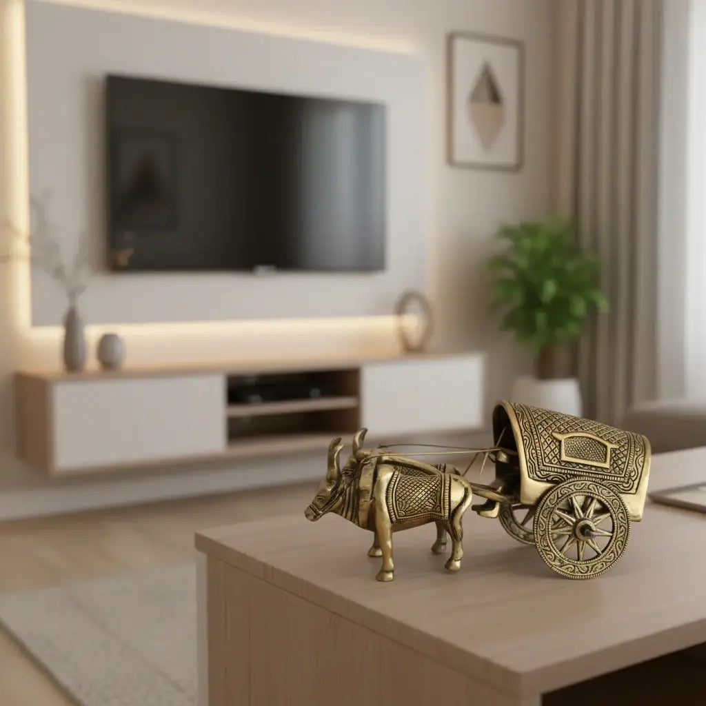 Brass Bullock Cart Figurine with Covered Canopy | Traditional Home Decor Showpiece   Brass Ware