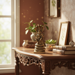 Seated Brass Vishnu and Lakshmi on Sheshnag Idol