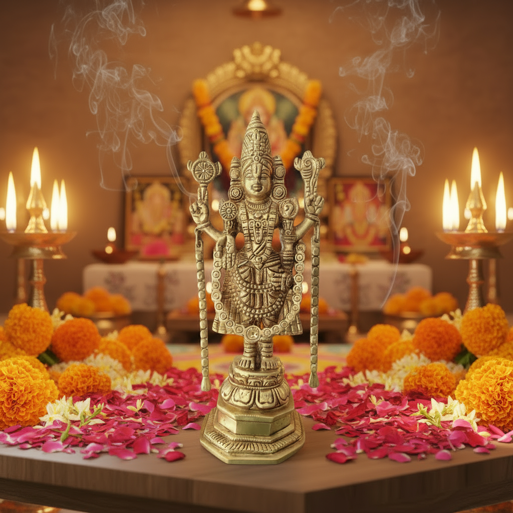 Brass Lord Venkateswara (Balaji) Idol: Embodiment of Prosperity and Grace
