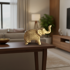 Small Brass Elephant Figurine - Decorative Trunk Up Statue