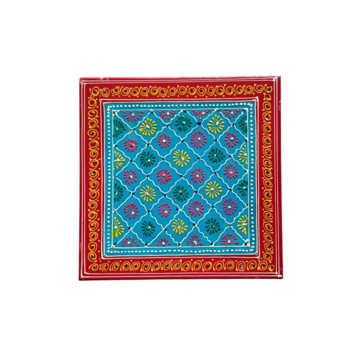 Hand-Painted Wooden Stool For Pooja (Chowki) with Traditional Design   Wood Decorative