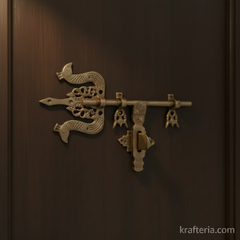 Antique Brass Trishul Door Latch | Traditional Decorative Door Bolt   Brass Artwork