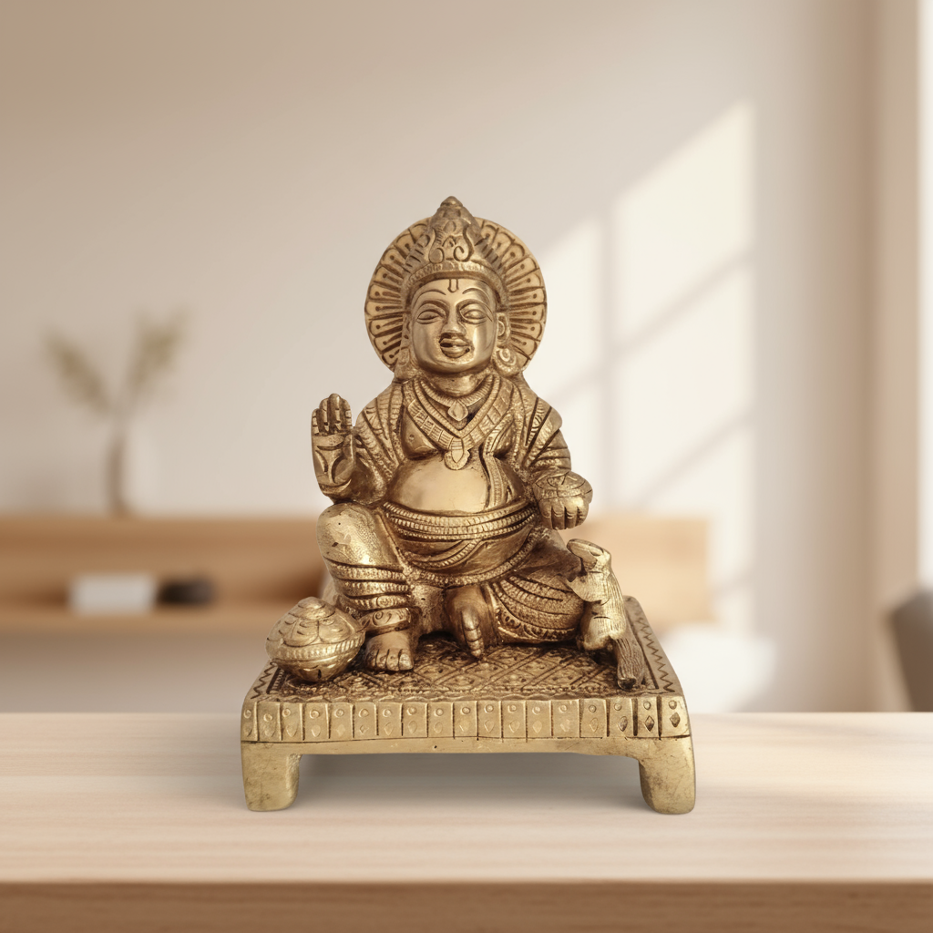 Handcrafted Brass Lord Kubera (Kuberudu) Idol The Celestial Bestower of Wealth and Abundance