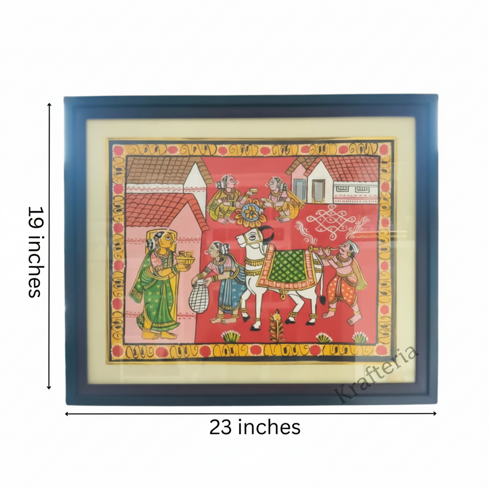 Traditional Cheriyal Painting – Village Procession Folk Art   Cheriyala Painting