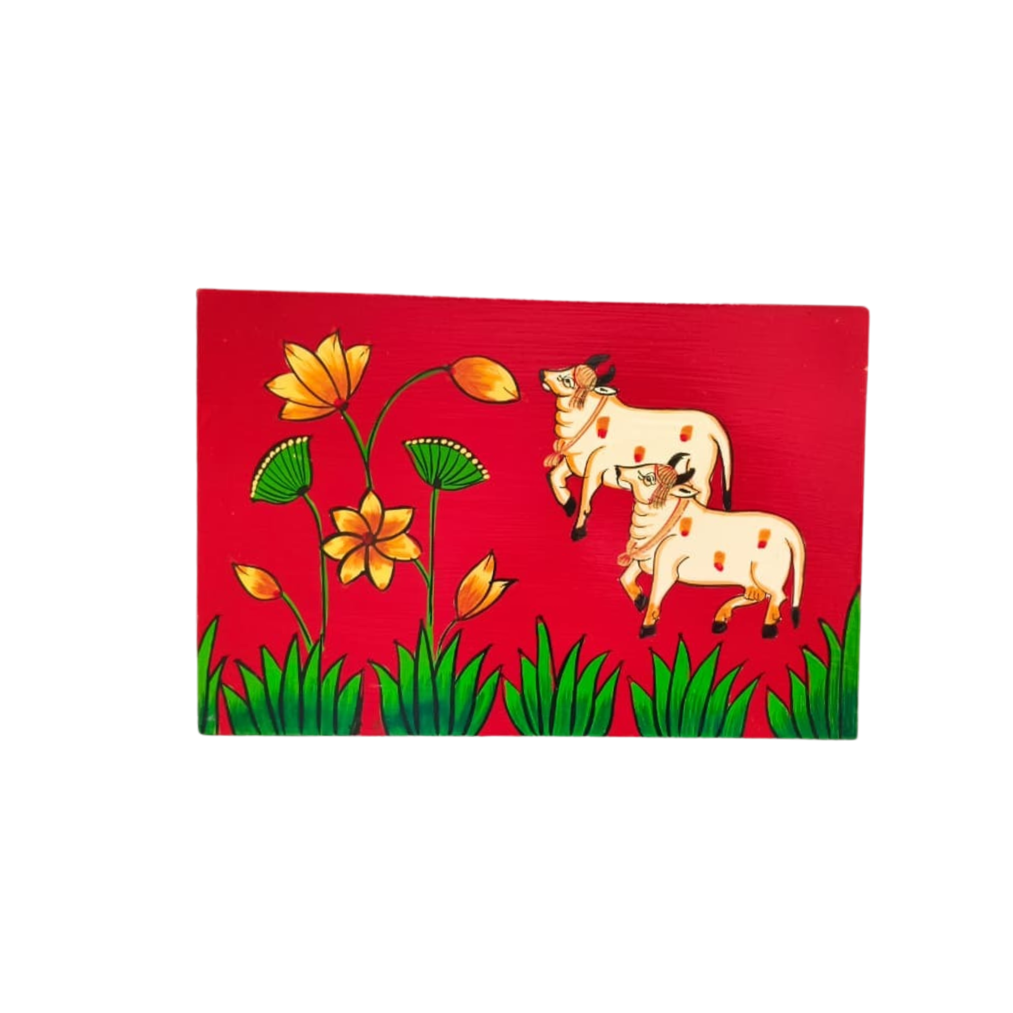 Sacred Cows and Lotus Flowers - Traditional Indian Pichwai Art Wooden Box