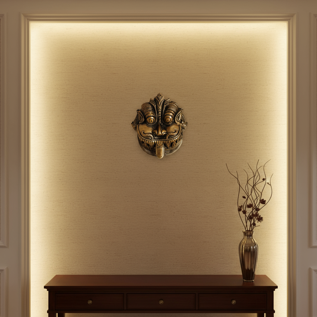 Fierce Brass Kirtimukha Wall Mask - Guardian Protector Face