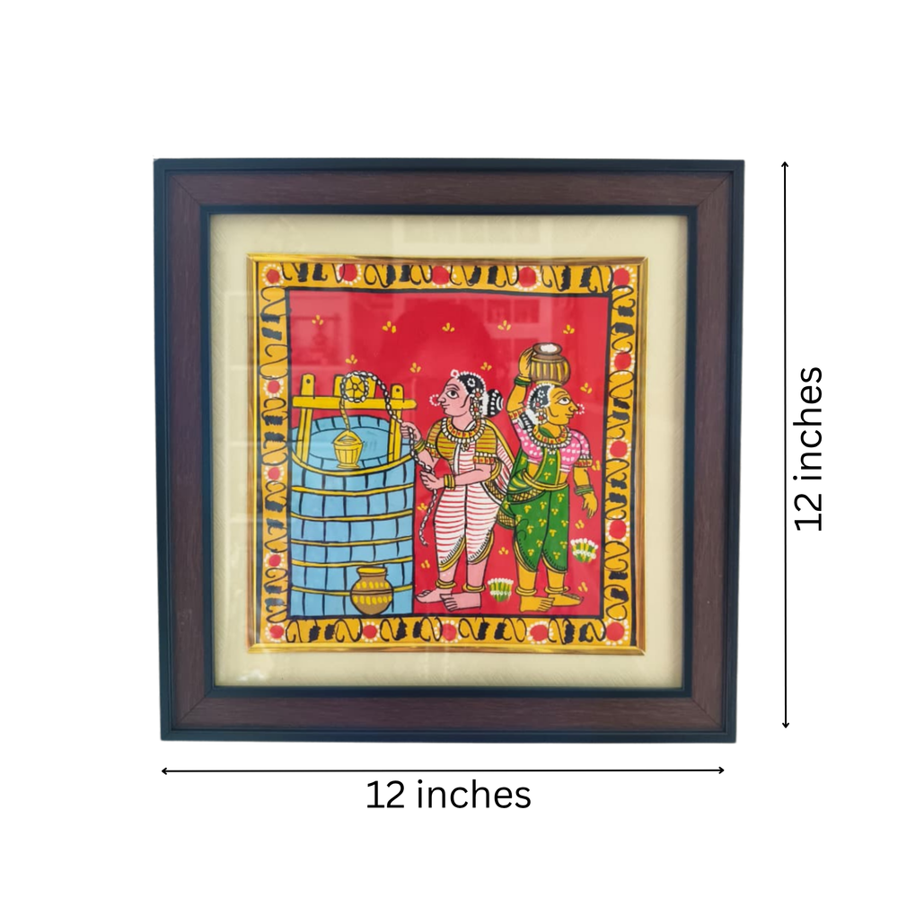 Hand-Painted Cheriyal Art - Village Women Fetching Water Scene   Cheriyala Painting