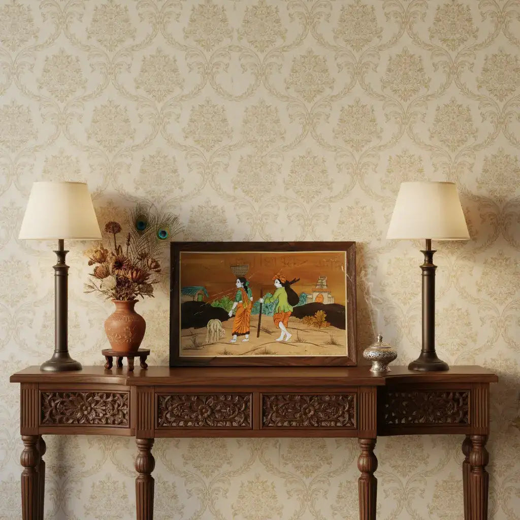 Rosewood Inlay Artwork – Scenic Village Life Handmade Wall Decor Arun