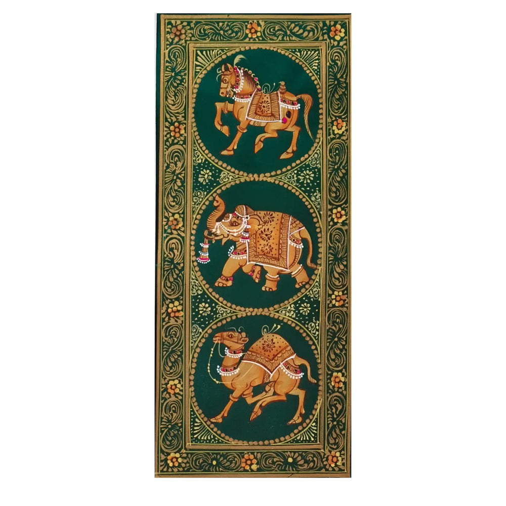 A Triptych of Royal Animals Miniature Painting   Paintings