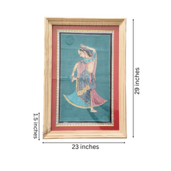 Framed artwork of a dancer with dimensions on a white background
