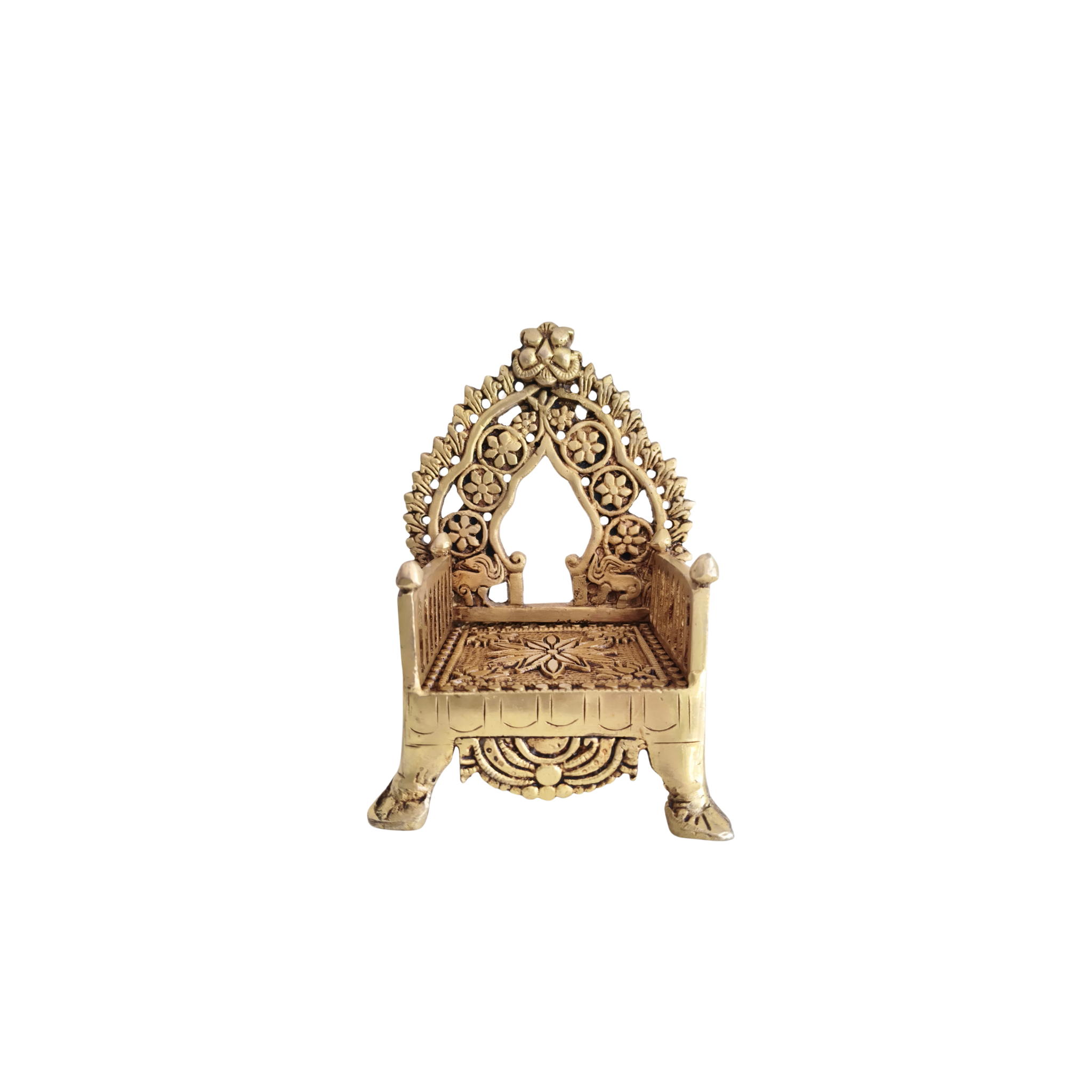 Brass Miniature Throne – Handcrafted Traditional Indian Simhasana for Idols