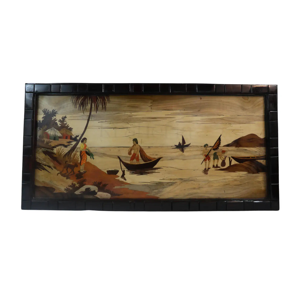 Traditional Mysore Inlay Art – Riverside Nature Scene in Rosewood Frame   Inlay Art
