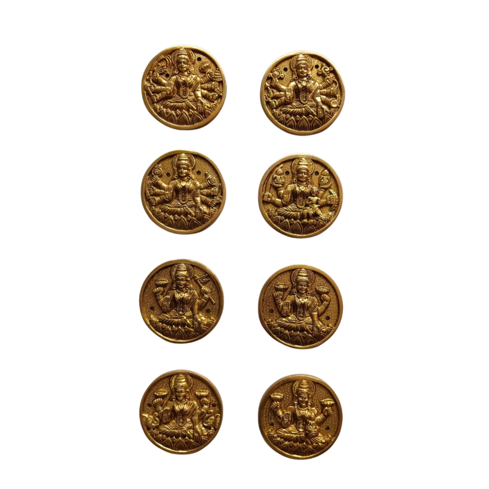 Ashta Lakshmi Brass Set - 8 Piece Handcrafted Goddess Lakshmi Wall Art   Brass Artwork