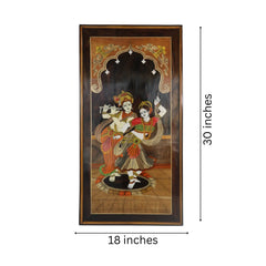 Radha Krishna in Rosewood Inlay – Exquisite Mysore Handicraft Wall Décor   Inlay Art