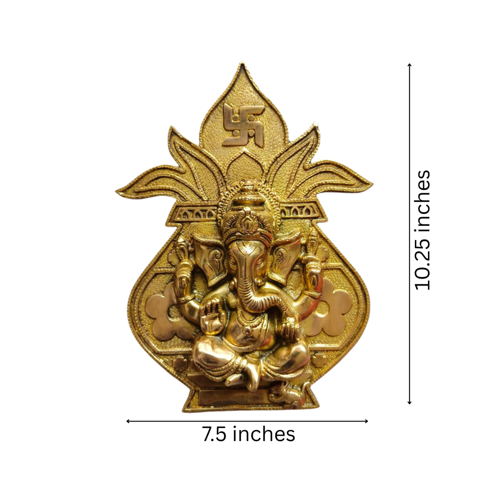 Brass Ganesha in Kalash Wall Hanging with Swastika   Brass Artwork