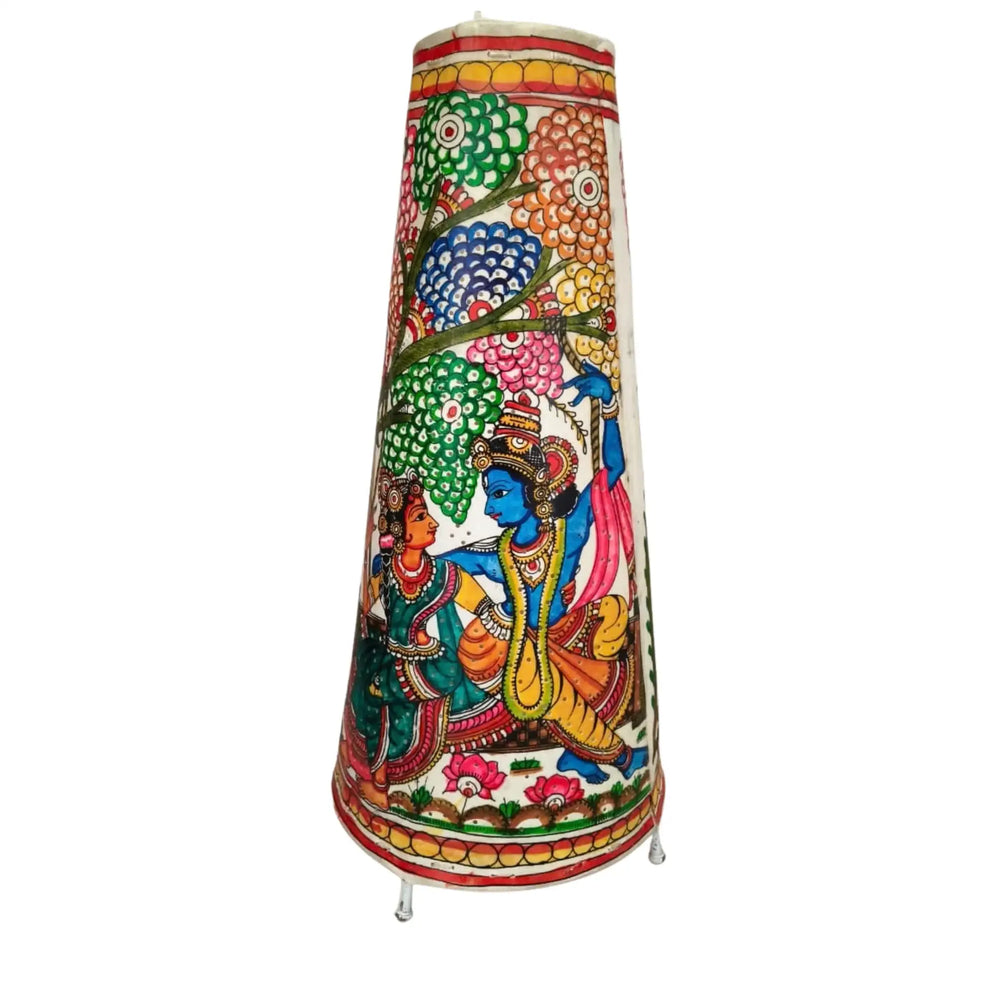 Radha Krishna Leather Puppetry Lamp Bed Lamp - Traditional Indian Leather Art   Leather Paintings