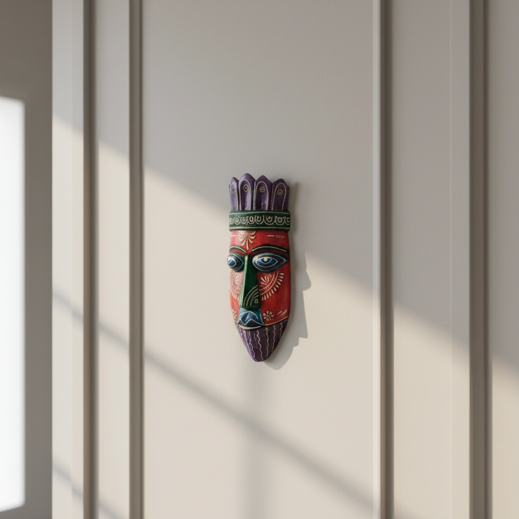 Hand-Painted Human Face Mask Wall Hanging | Artistic Home Accent