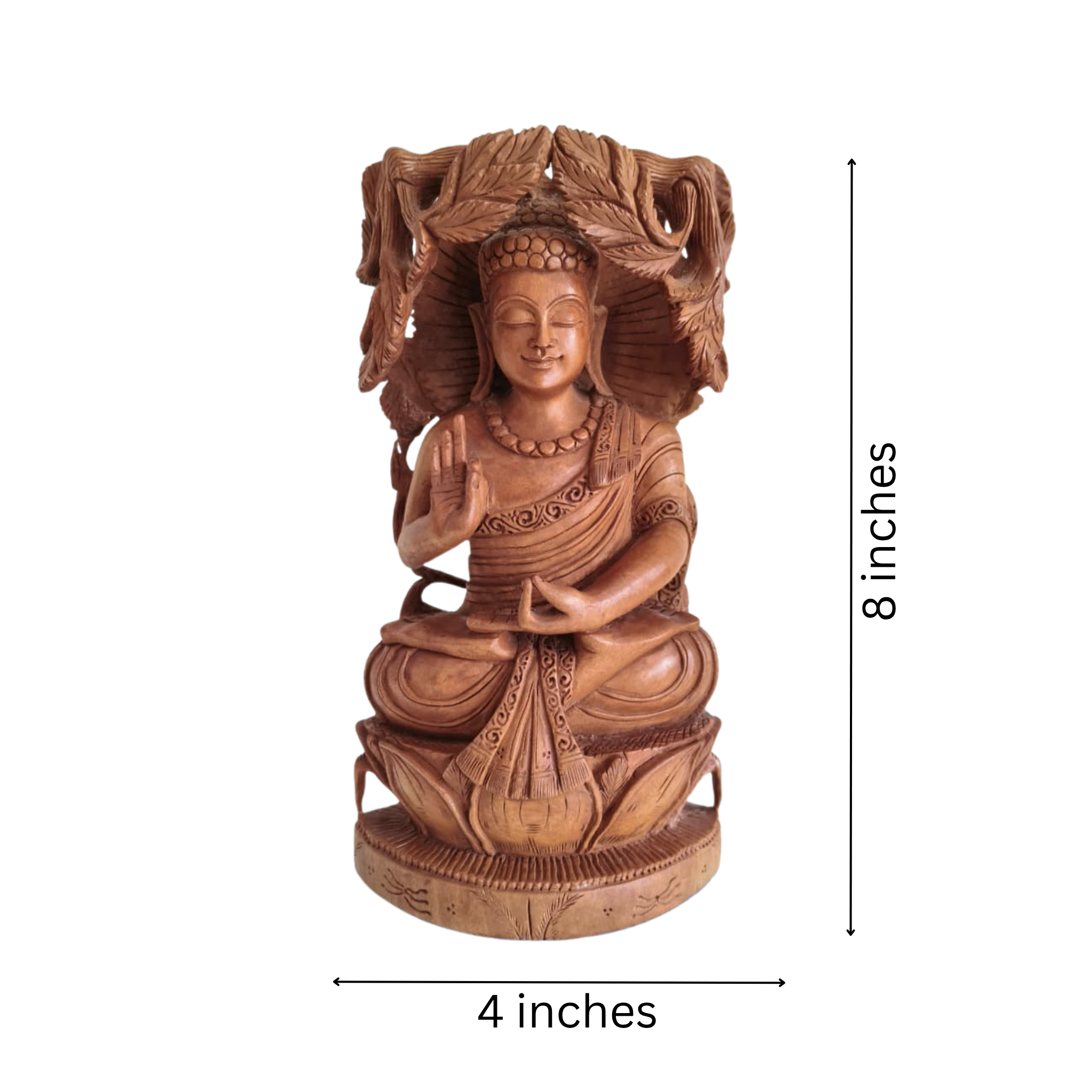 Reversible Hand-Carved Wooden Buddha & Bodhi Tree Sculpture