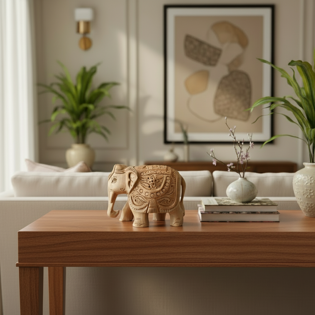 Hand-Carved Wooden Elephants – Artisan Decorative Sculptures