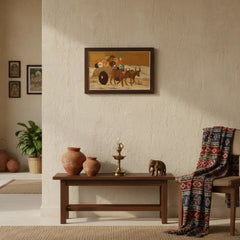 Cultural Bullock Cart Scene in Wood Inlay – Unique Handcrafted Frame Arun