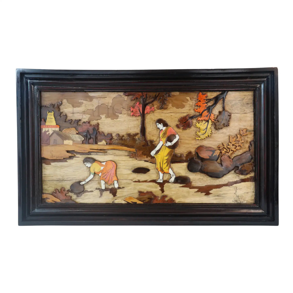 Handcrafted Rosewood Inlay Frame – Women by Riverside in Indian Village   Inlay Art