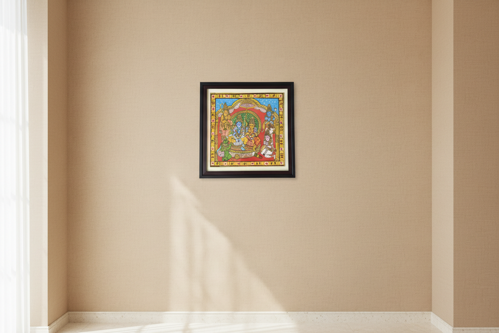 Hand-Painted Rama & Sita Cheriyal Painting – Traditional Telangana Folk Art Wall Decor   Cheriyala Painting