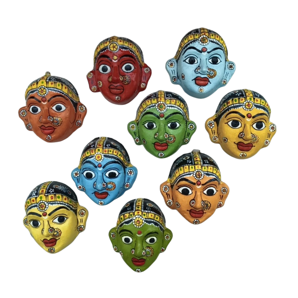 Set of 9 Navarasalu Cheriyal Masks – Nine Expressions Wall Art   wall decor