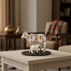 Kamadhenu Resin Cow with Calf | Decorative Spiritual Figurine